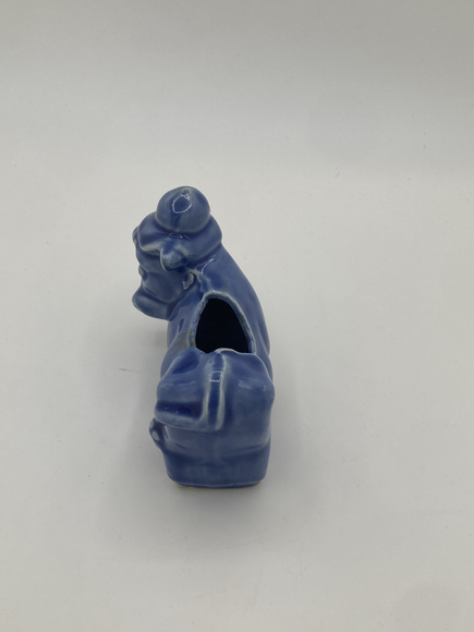 Vintage Blue Ceramic Donkey Planter Western Cowboy Hat Figural Pot - Picture 2 of 4